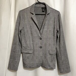 Rachel Zoe Black White Design Blazer Size Medium Button Down Faux Pockets